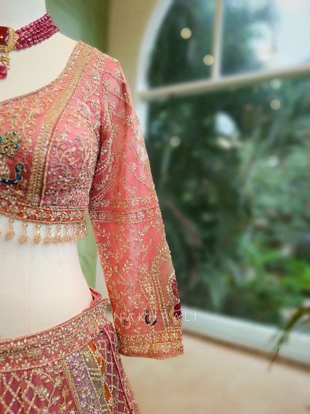 Aadhira Gajari Silk Bridal Lehenga with Stone and Sequin Embroidery