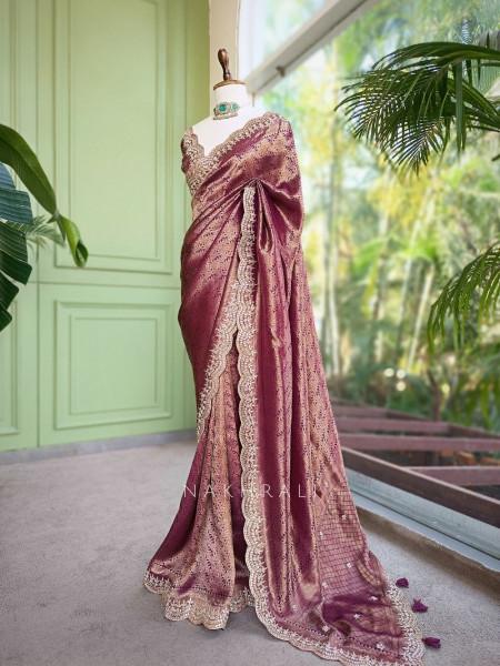 Rajleela Wine Banarasi Brocade Silk Saree with Gota Border