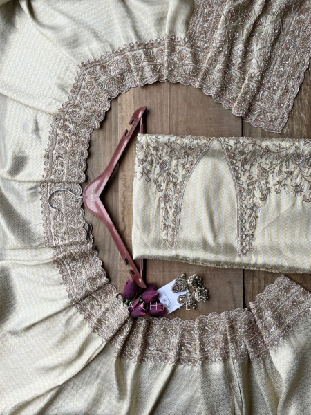 Kasturi Cream Zari Saree with Cut Dana Beads Work
