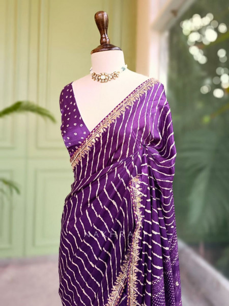 Gulnaar Purple Saree with Zari Bandhej Work