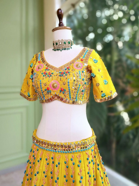 Kanira Yellow Bridal Lehenga with Sequin & Bead Embroidery