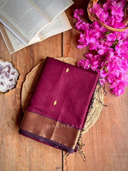 Maahishmati Wine dark Maheshwari Saree with Zari Border