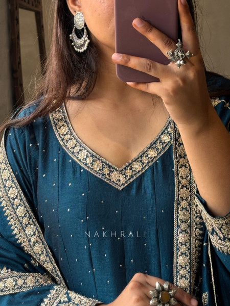 Twilight Glow Blue Anarkali Suit with Zari & Sequin Work