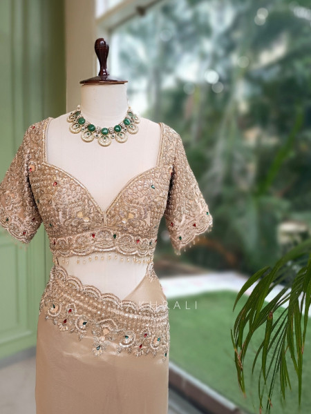 Ruby Royal Beige Raw Silk – Saree with Readymade Blouse