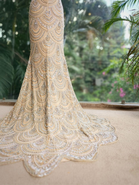 Seraphina Beige Embellished Prom Gown with Cut Dana & Sequin Work