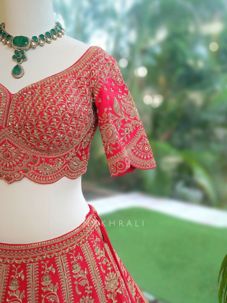 The Royal Vermilion Bridal Lehenga with Thread, Zari and Sequin Work