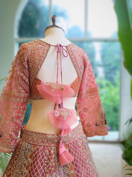 Aadhira Gajari Silk Bridal Lehenga with Stone and Sequin Embroidery