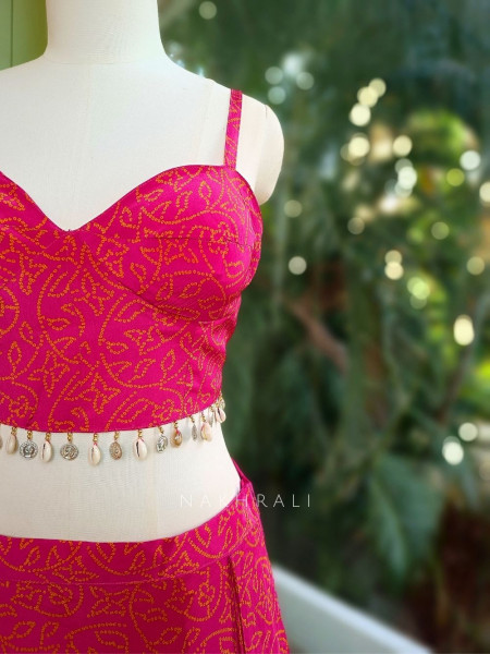Aarika Pink Crop Top Skirt Set with Embroidered Jacket