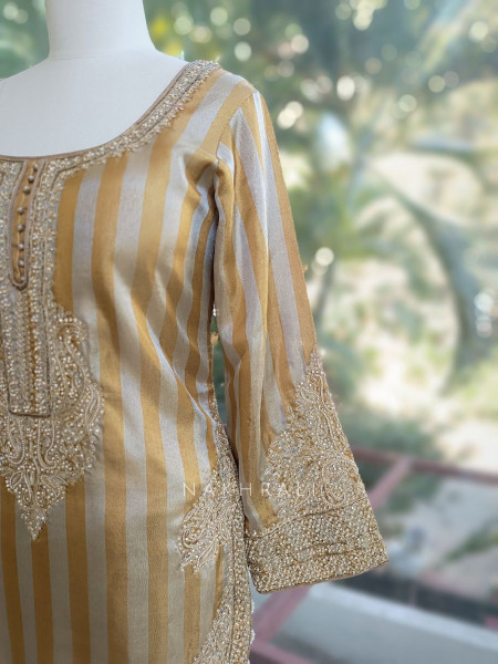 Swarn Lata Brown Suit Set with Zari and Beads Work