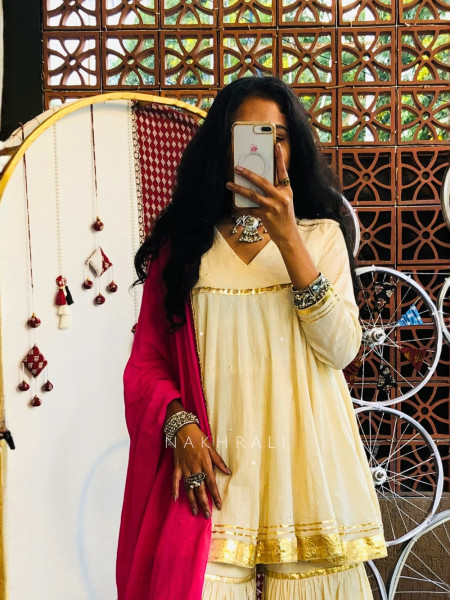 Suhira Cream Cotton Palazzo Kurta Set with Dupatta