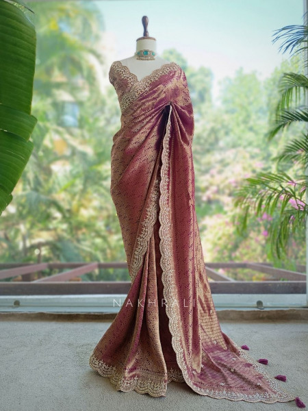 Rajleela Wine Banarasi Brocade Silk Saree with Gota Border