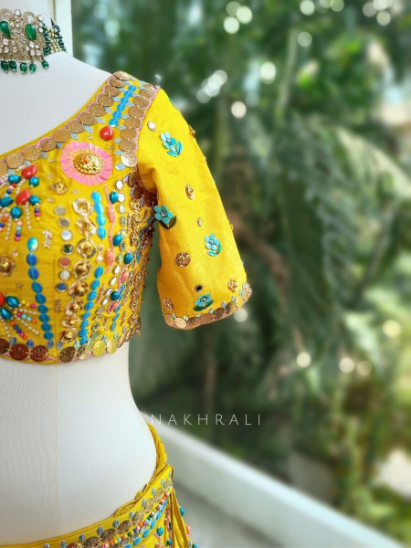 Kanira Yellow Bridal Lehenga with Sequin & Bead Embroidery