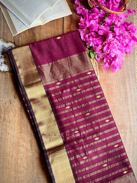 Maahishmati Wine dark Maheshwari Saree with Zari Border