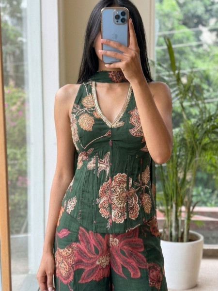 Kamalika Green Georgette Indo-Western Palazzo Set