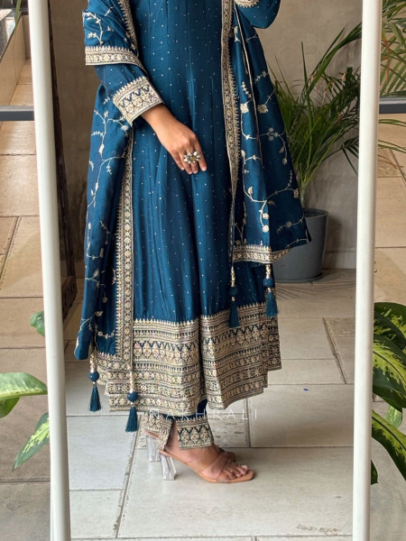 Twilight Glow Blue Anarkali Suit with Zari & Sequin Work