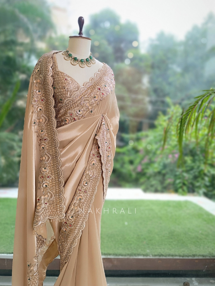 Image of Ruby Royal Beige Raw Silk – Saree with Readymade Blouse