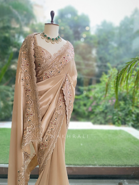 Ruby Royal Beige Raw Silk – Saree with Readymade Blouse