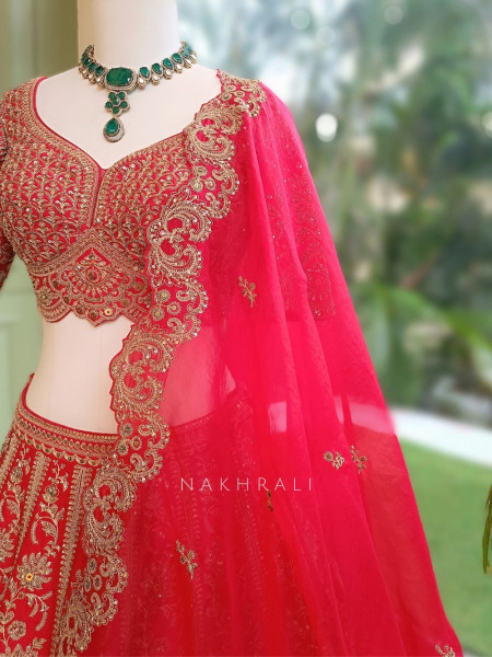 The Royal Vermilion Bridal Lehenga with Thread, Zari and Sequin Work