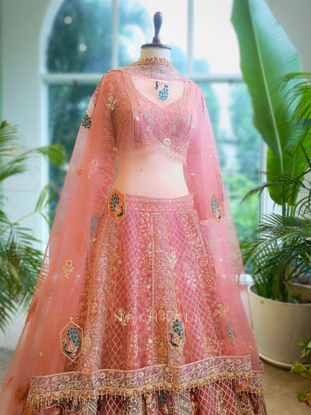 Aadhira Gajari Silk Bridal Lehenga with Stone and Sequin Embroidery