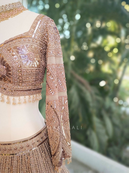 Evara Brown Zardozi Lehenga Set with Embroidered Dupatta