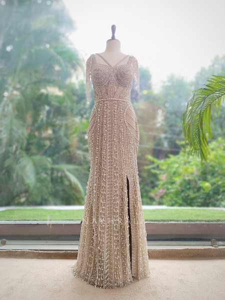 Lumessa Cream Soft Net – Indo-Western Gown