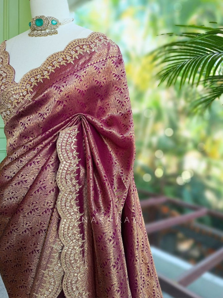Rajleela Wine Banarasi Brocade Silk Saree with Gota Border