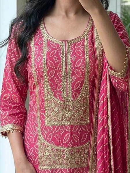 Rani Mehrab Bandhani Magenta Sharara Set