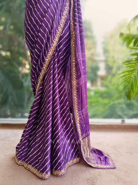 Gulnaar Purple Saree with Zari Bandhej Work
