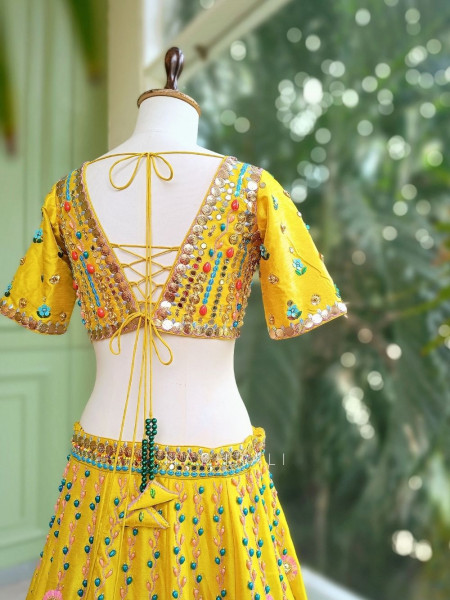 Kanira Yellow Bridal Lehenga with Sequin & Bead Embroidery