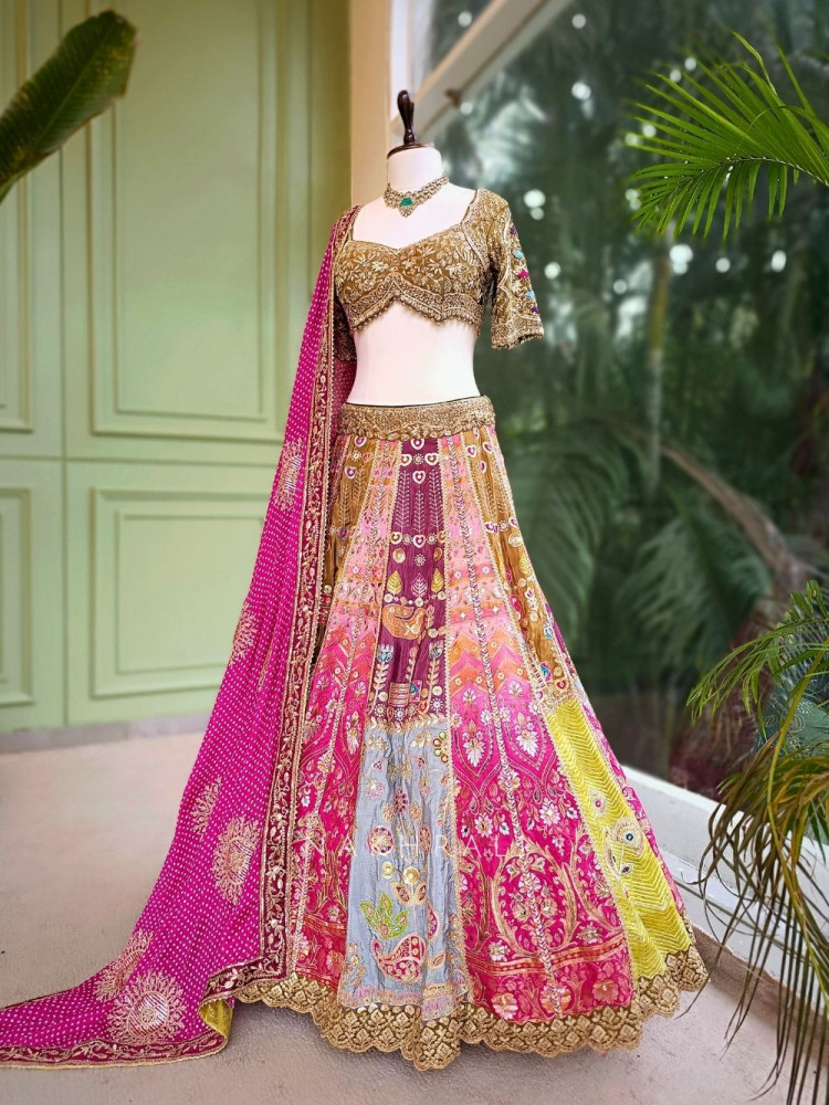 Image of Rasvihar Multicolor Bridal Lehenga with Zari &amp; Sequin Work