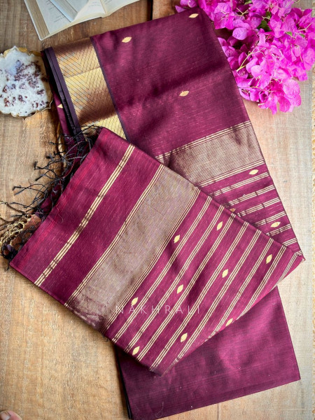 Maahishmati Wine dark Maheshwari Saree with Zari Border