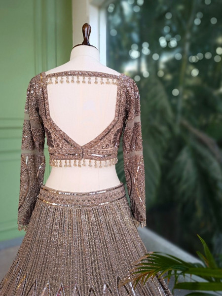 Evara Brown Zardozi Lehenga Set with Embroidered Dupatta