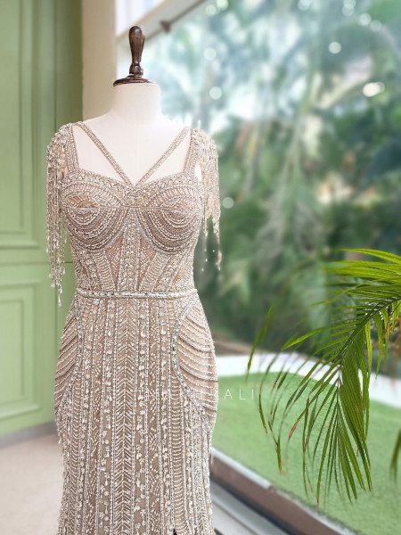 Lumessa Cream Soft Net – Indo-Western Gown