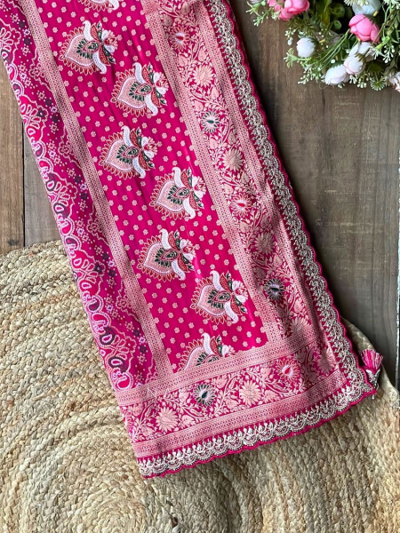 Anant Bindu Magenta Bandhani Print Saree with Sequin Border