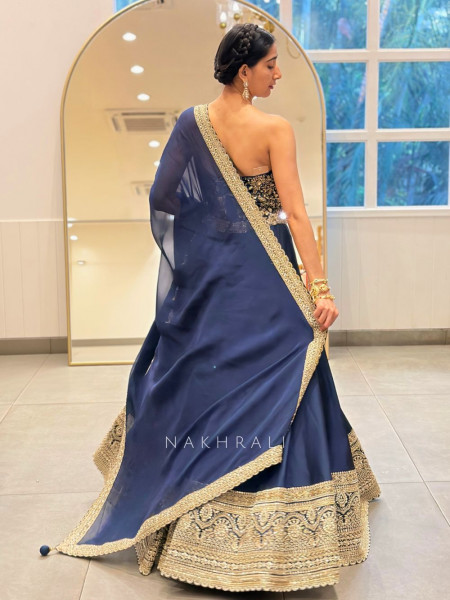 Astrid Navy Blue Corset Lehenga Set with Sequin Zari Work