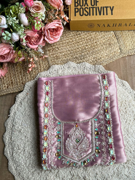 Ruvika Purple Silk Dress Material with Stone Work