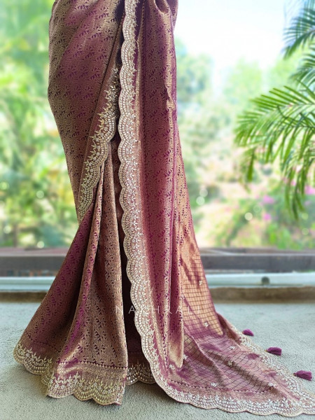 Rajleela Wine Banarasi Brocade Silk Saree with Gota Border
