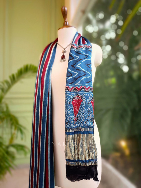 Zahra Blue Modal Silk Dupatta with Ajrakh Print