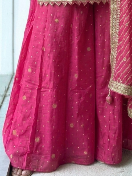 Rani Mehrab Bandhani Magenta Sharara Set