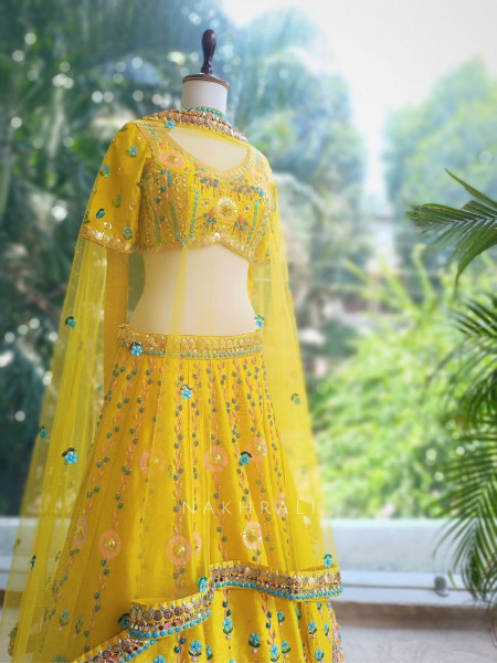 Kanira Yellow Bridal Lehenga with Sequin & Bead Embroidery