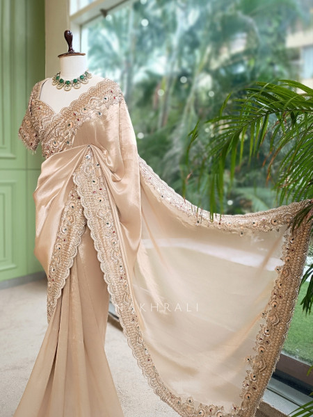 Ruby Royal Beige Raw Silk – Saree with Readymade Blouse