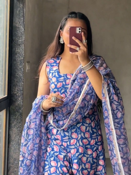 Azure Bloom Blue Cotton Suit Set
