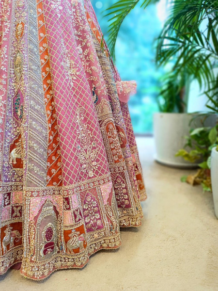 Aadhira Gajari Silk Bridal Lehenga with Stone and Sequin Embroidery