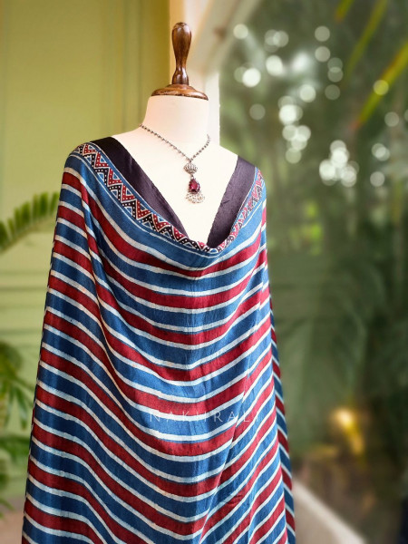 Zahra Blue Modal Silk Dupatta with Ajrakh Print