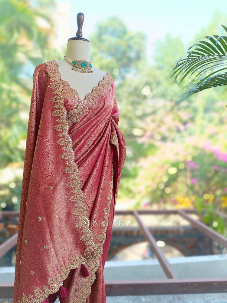 Image of Mriganka Magenta Banarasi Brocade Silk Saree with Embroidered Border