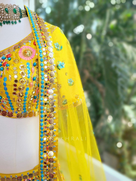 Kanira Yellow Bridal Lehenga with Sequin & Bead Embroidery