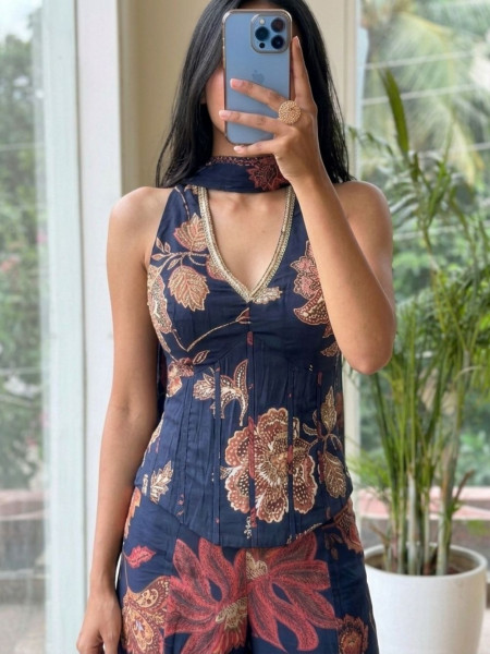 Kamalika Blue Georgette Indo-Western Palazzo Set