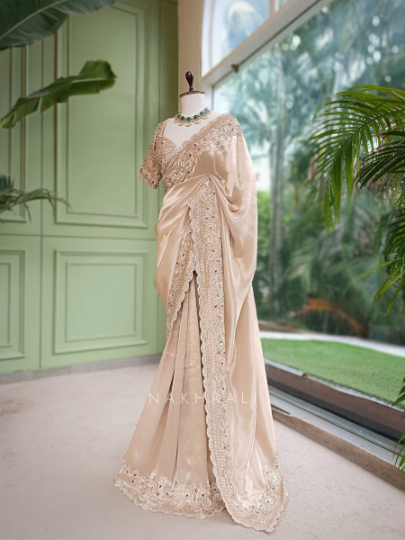 Ruby Royal Beige Raw Silk – Saree with Readymade Blouse