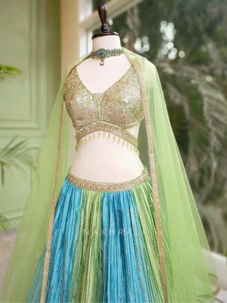 Meherbaan Green Art Silk Lehenga with Zari and Sequin Work