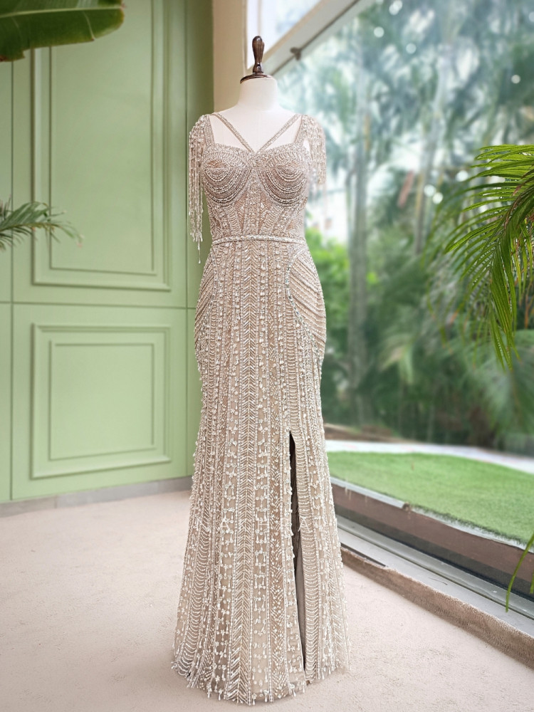 Image of Lumessa Cream Soft Net – Indo-Western Gown